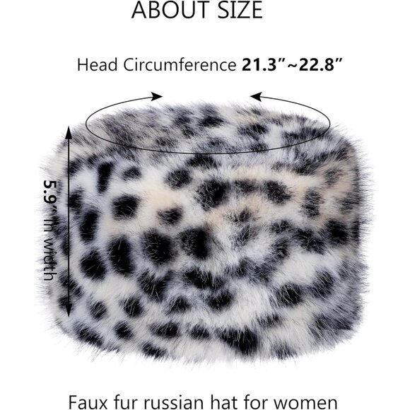 Women Black Leopard Warm Winter Hat Faux Fur Russian Cossack Style - Picture 2 of 6